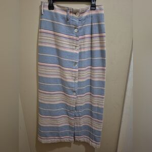 Striped Button-Up Skirt Vintage ,cambridge Colorfull